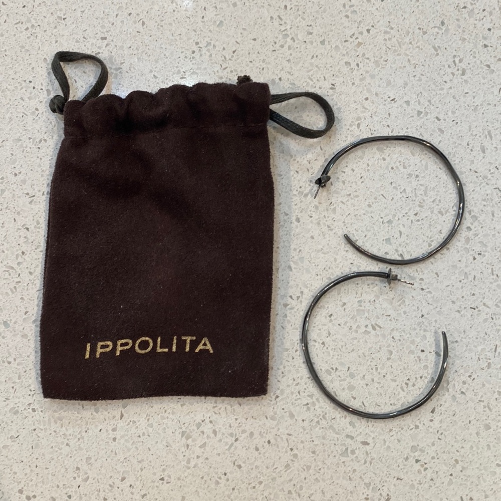 Ippolita Hammered Gunmetal Custom Earrings. NWOT. 2 1/16” diameter